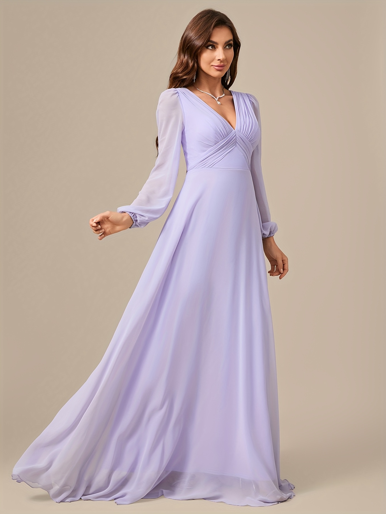 chinese dress ladies A-Line/Princess V-Neck Long Sleeves Chiffon Long Bridesmaid Dresses Wi