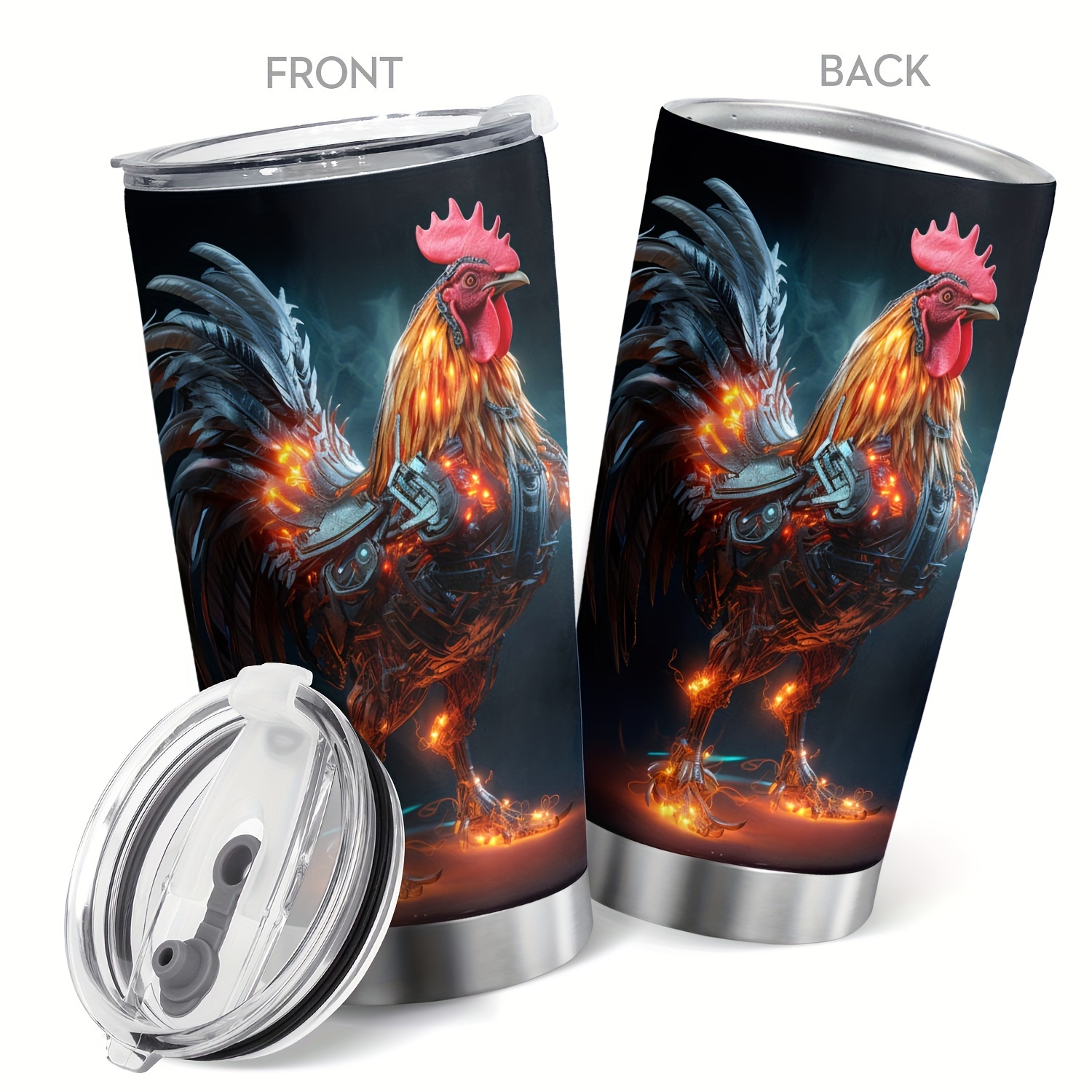 

20oz Stainless Steel Rooster Tumbler - Double-wall Vacuum Insulated Cup With Bpa-free Lid, Hand Wash Only, Multipurpose, Ideal For Home, Office, And Travel