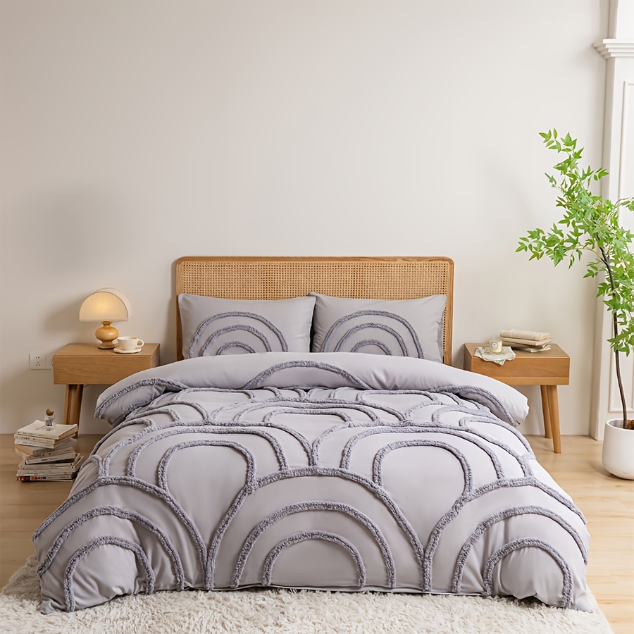 Nordic Style Semi-Circular Pattern Duvet Cover Set, Soft and Breathable Brushed Fabric Bedding, All-Season Duvet Cover, Bedroom Ambiance Set