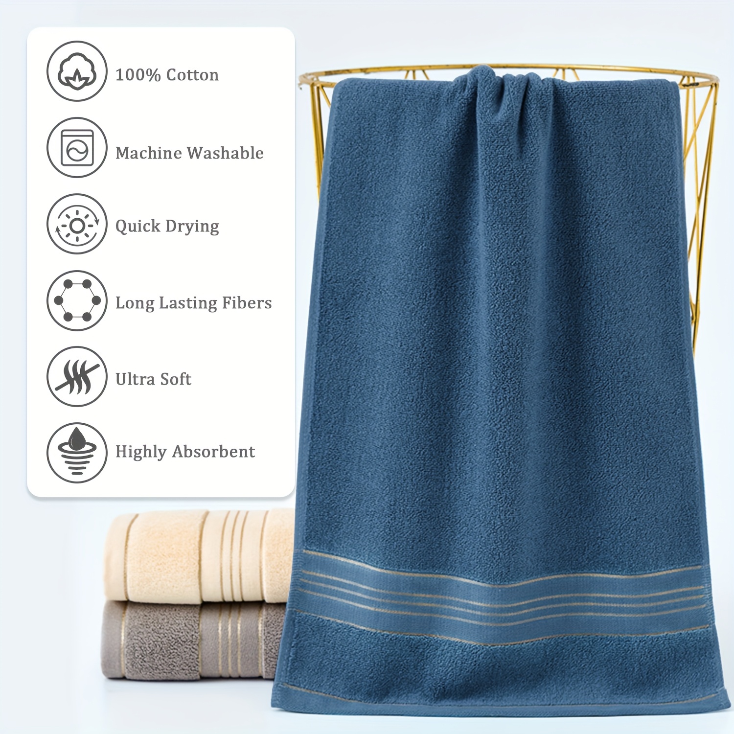 TEMU 100% Soft Absorbent Towel - Modern Striped Design, 29"x13", Housewarming Gift For Home & Hotel Use, Absorbent Towel, Accessory, Modern Striped Towel, Soft Texture Towel