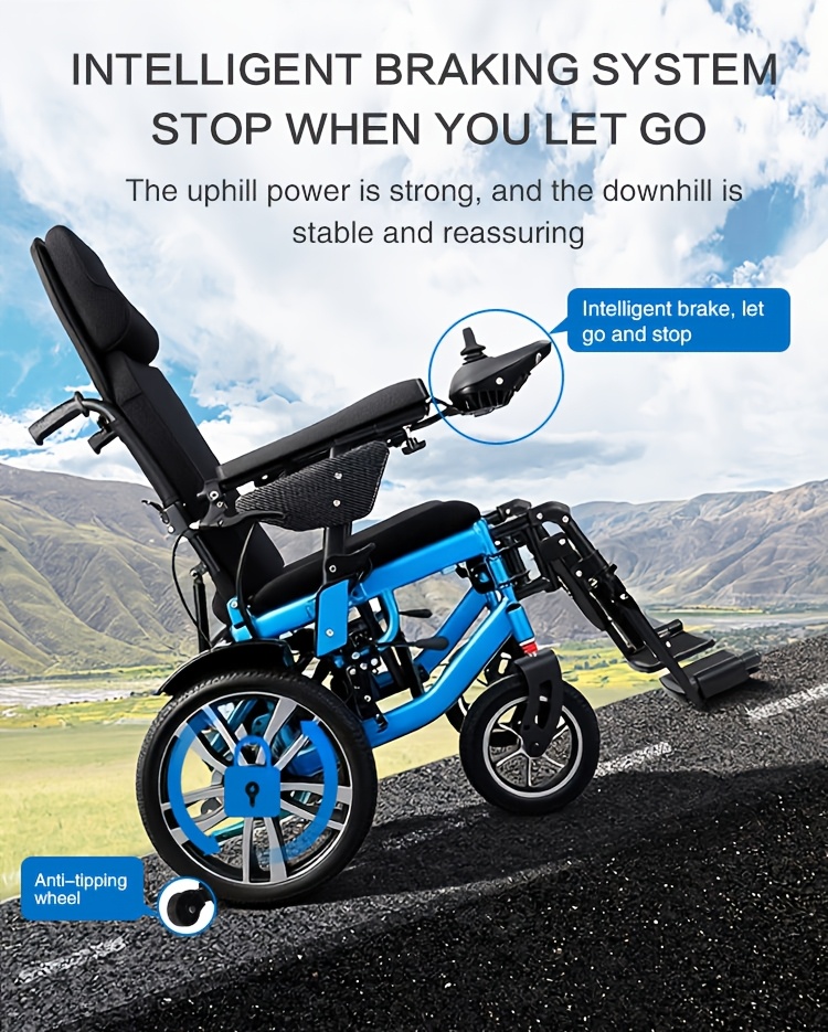 full reclining carbon   heavy duty electric wheelchair adults elderly foldable power   n   lbs manual adjustment for backrest leg supports 12ah lithium battery with 9 3 mile range 264 lbs   large storage bag Product details 5