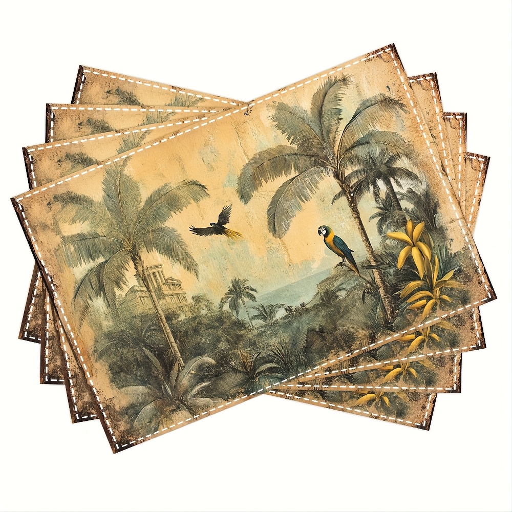 Image of 4pcs And Banana Leaf Placemats, 100% Linen Woven Table Mats, 12x18 Inch, Hand Washable, Square, With Yacp1614 For Dining, Kitchen, Party, Home Decor