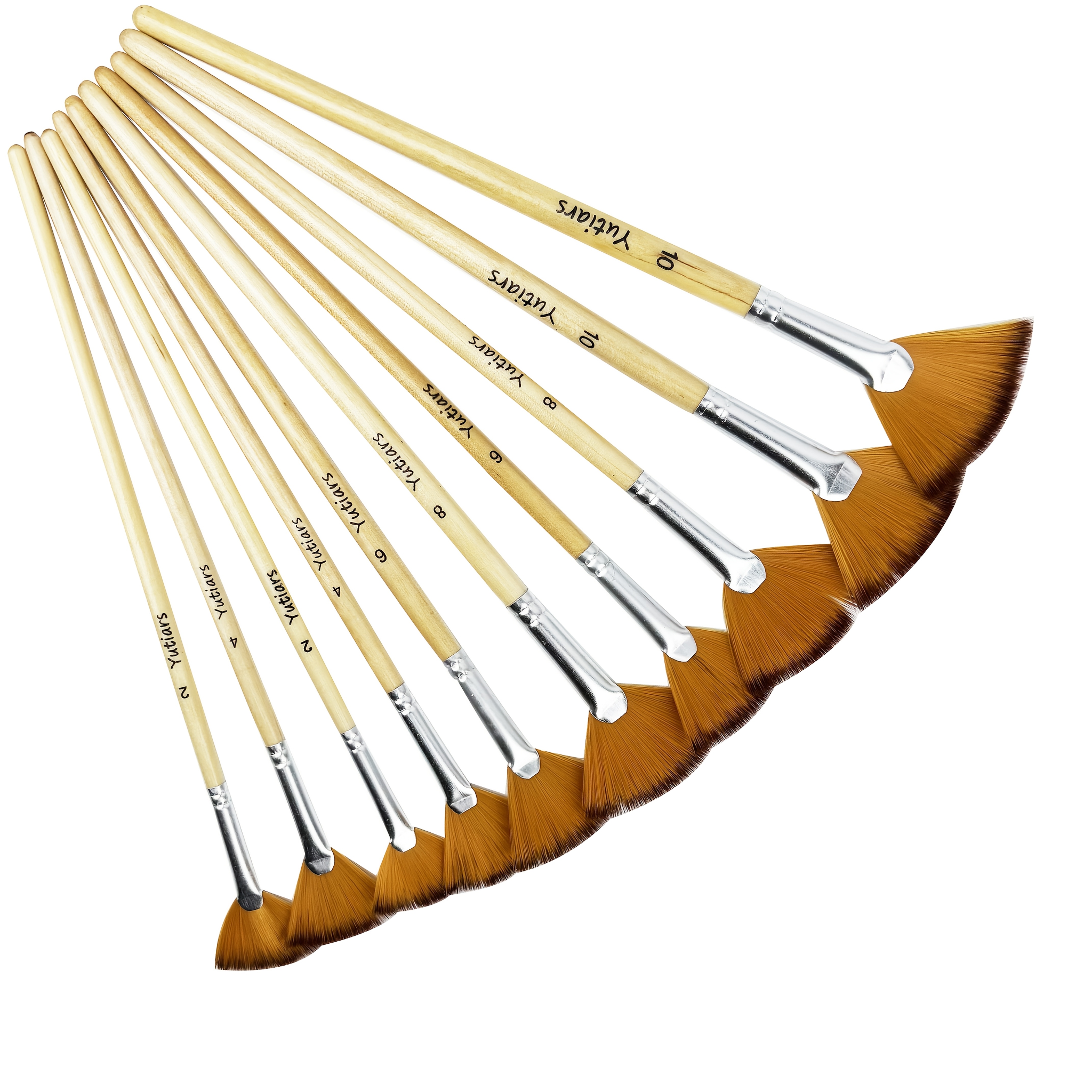 TEMU Set Of Fan Brushes For Artists, Featuring Professional-grade Soft Brushes That Resist Shedding, Ideal For Acrylic, Oil, Watercolor, And Gouache Painting, With Long Nylon Hair Handles