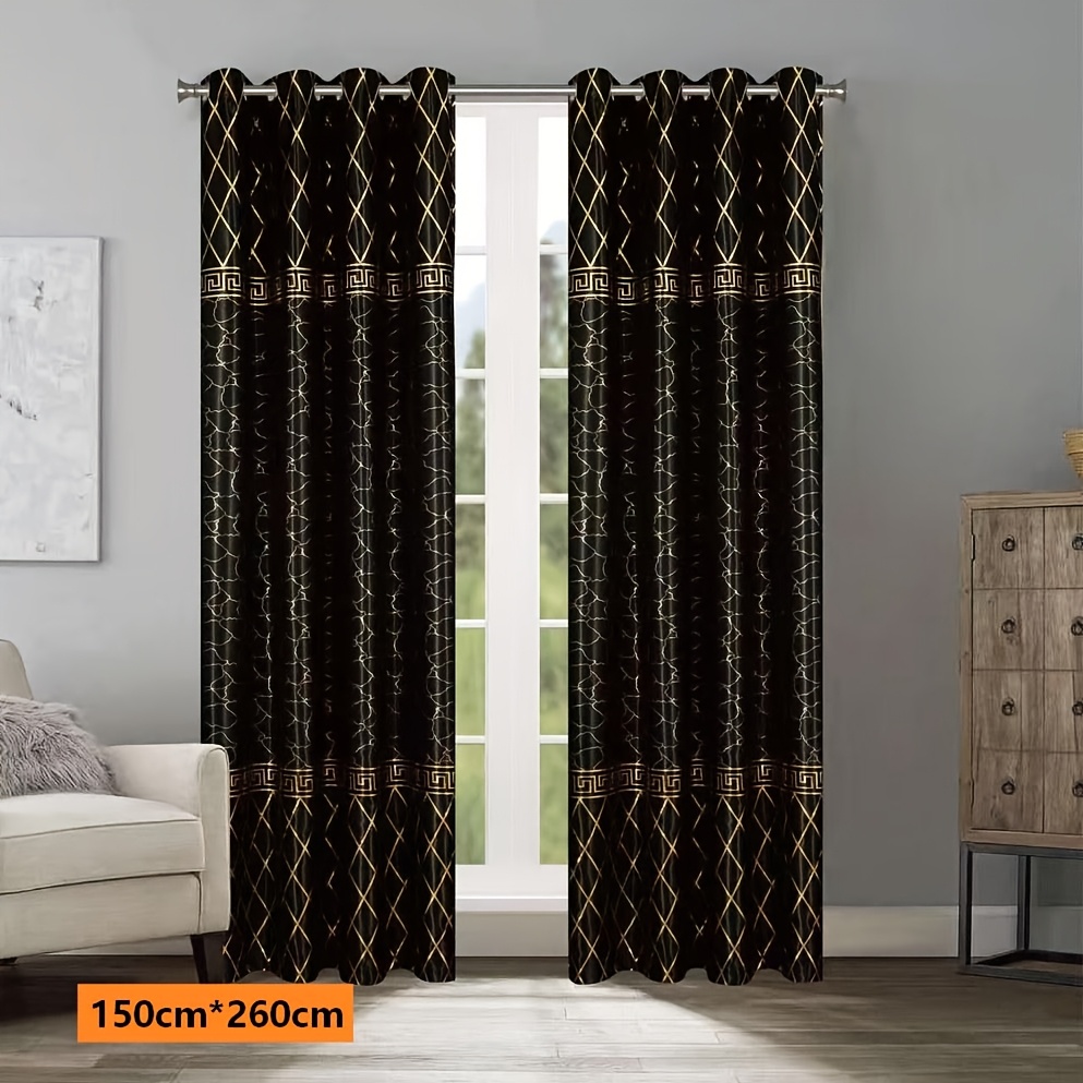 1/2pcs, Hot Golden Thick Cloth Single-sided Light Geometric Pattern Curtain, Natural Drape, No Ironing, Each Piece Size 150cm*260cm
