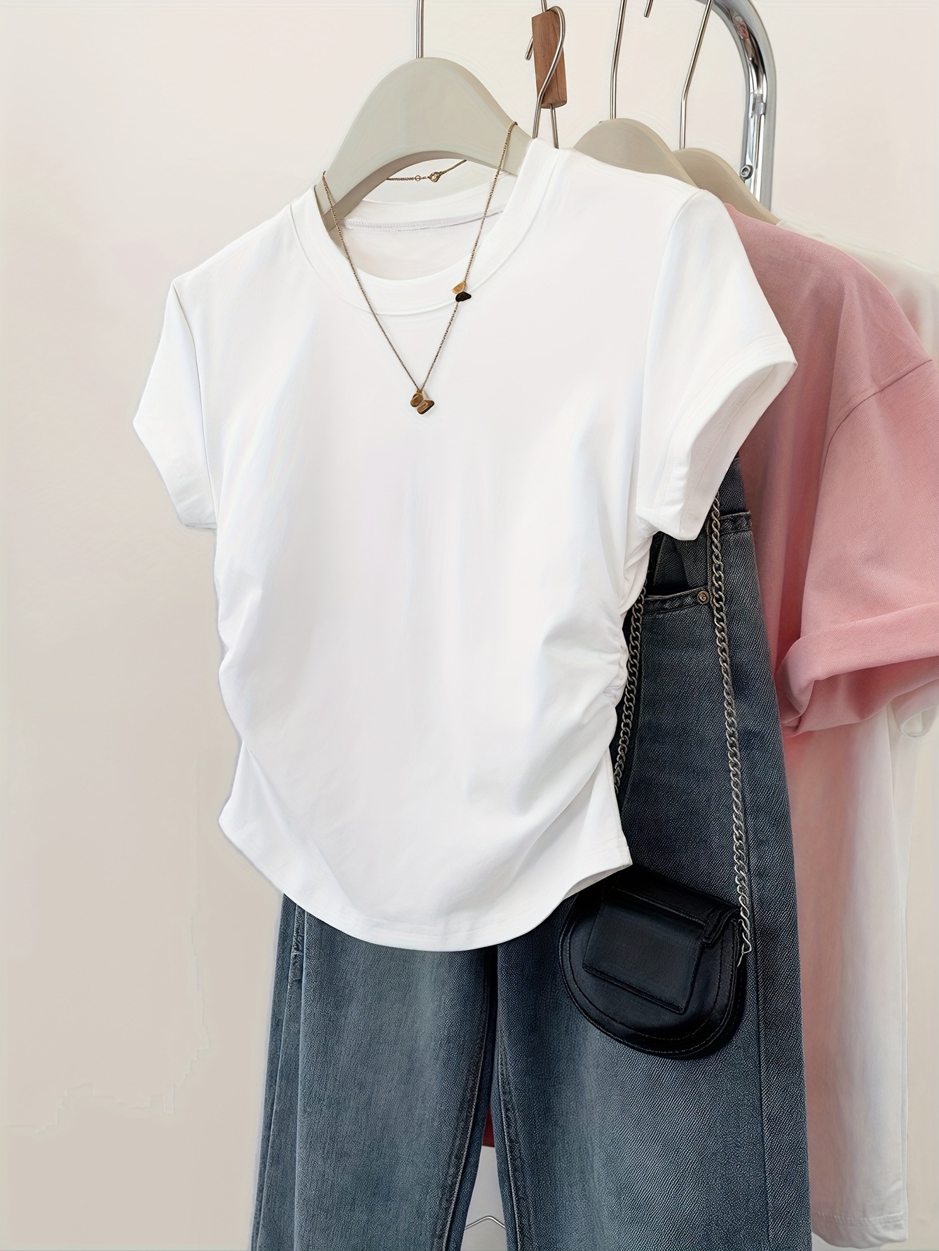 Women'S Casual Crew Neck Short Sleeve T-Shirt - Dark Green, Ribbed Hem, Lightweight & Stretchy, Perfect for Summer, Casual Attire|Ribbed Hem Tee|Lightweight Tshirt