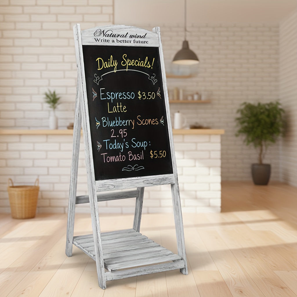 TEMU Large 110cm X 40cm Wooden Chalkboard Sandwich Sidewalk Sign For Cafe, Pub, Shop - Reusable Pavement Sign With Stand