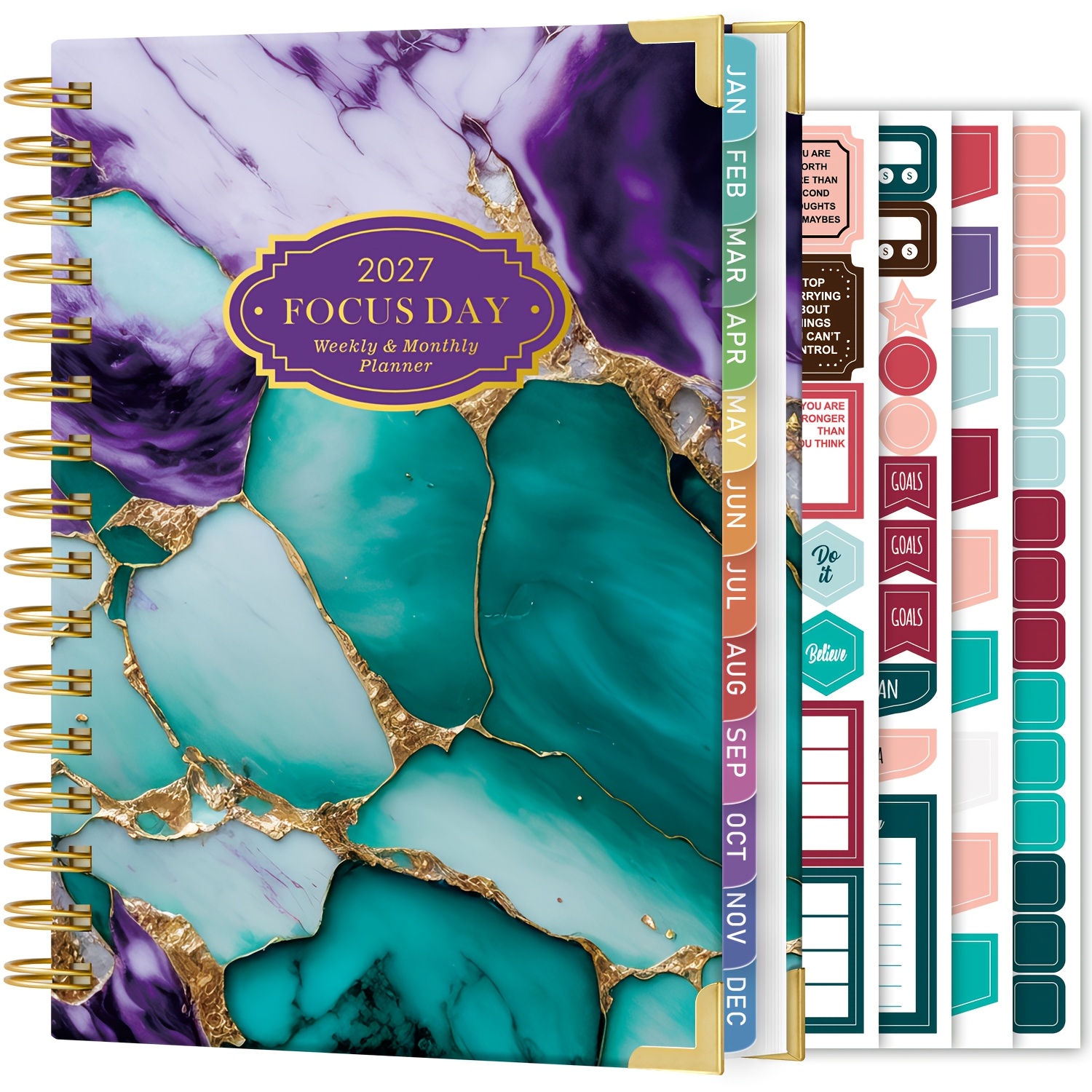 TEMU 2027 Diary A5 Week To View, Jan. 2027-dec. 2027, Weekly And Monthly Calendar Planners With 12 Monthly Tabs, Uk Holiday, Ruler & Sticker, 16.5 X