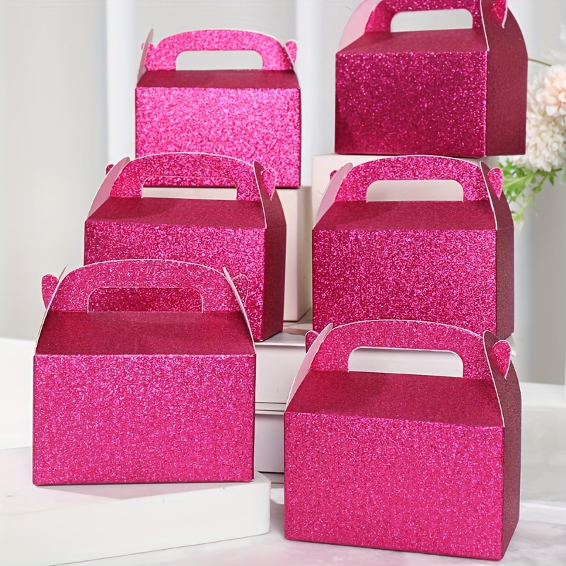 

6pcs Pink Glitter Party Favor Boxes - Birthdays, Weddings & Princess Themed Events - Elegant Dessert Gift Packaging