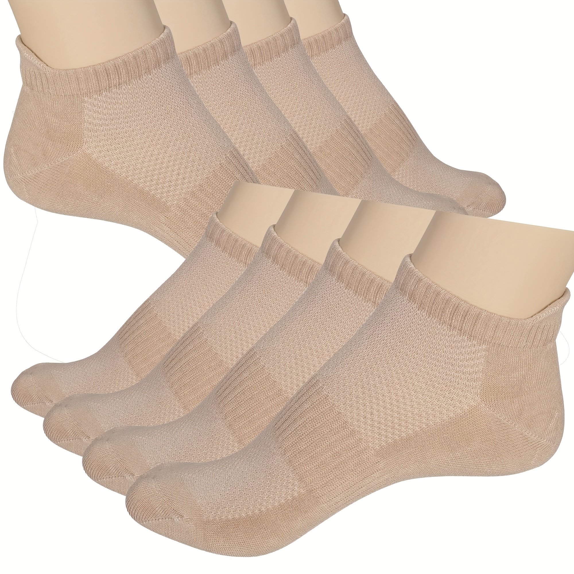 

8 Pairs Ankle Socks, Thin Sports Socks For Running, No-show Athletic Socks Ribbed Cuff, Breathable Bamboo Viscose, Khaki Color