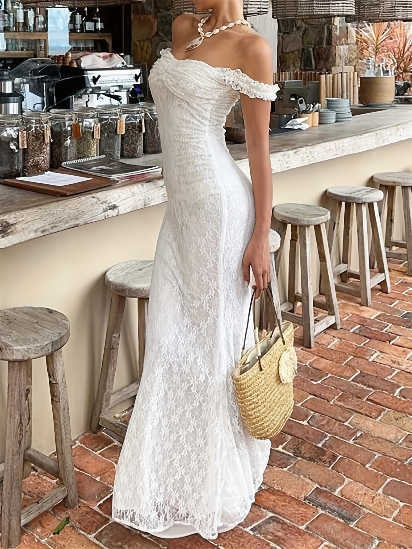 abito elegante senza maniche in pizzo spalle increspate e Temu Italy