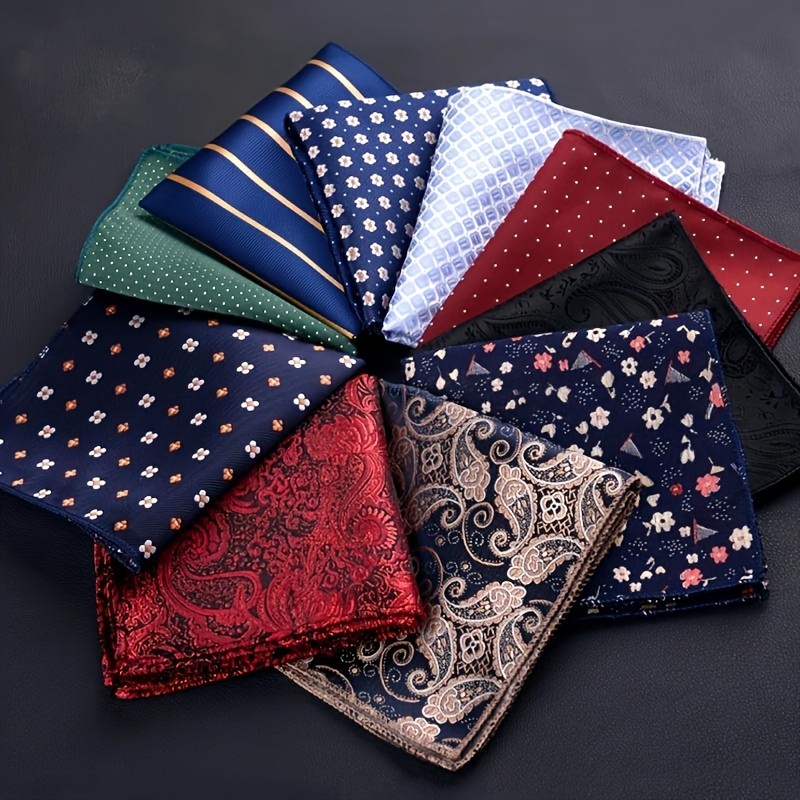 

10pcs Men' Towel, Clothing Decoration Small Square Towel, Fashion Accessories Polyester Silk Small Square Towel For Wedding And Banquet