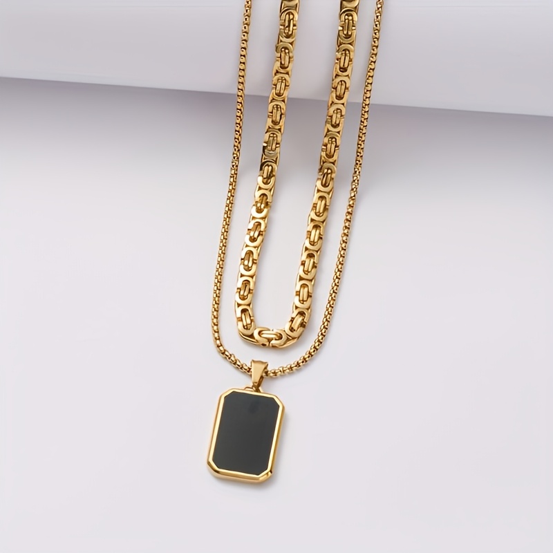 Men's Handcrafted Link-Style Emperor Necklace Set, 3 Pieces