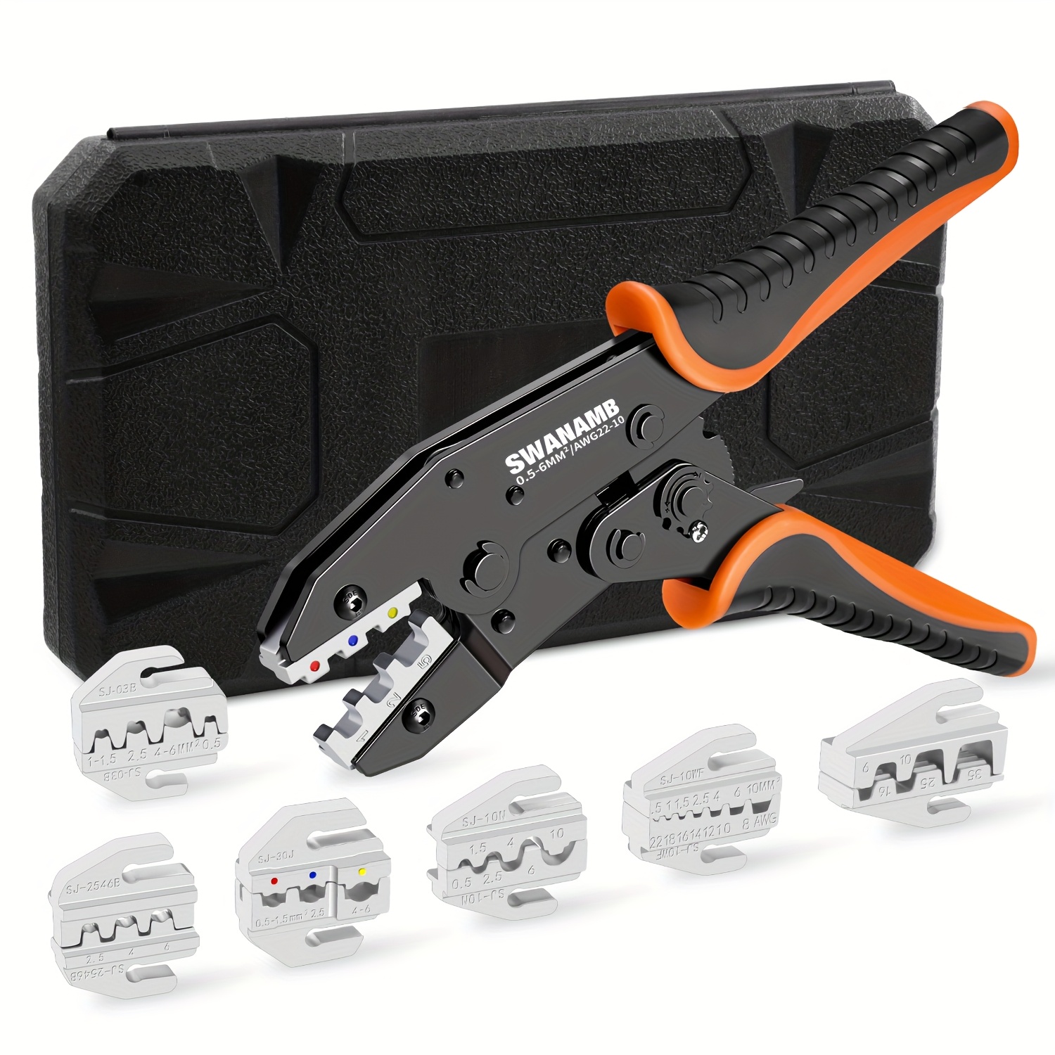 6pcs Crimping Tool Set - Non-insulated Insulating Nylon Ratchet Wire Heat Shrink Crimping Tools For Cable End, Barrel Terminal, Solar Connector