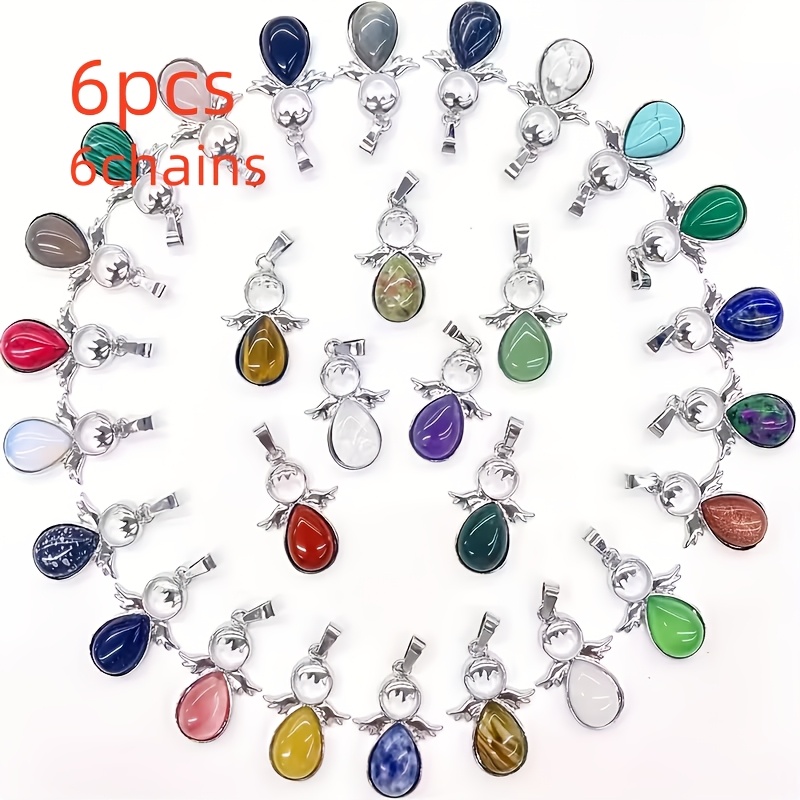 TEMU 12pcs Set (6pcs Random Colors Charms And 6pcs Chains) Bohemian Stone Human Cute