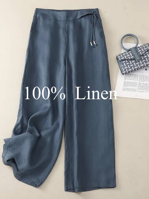 1pc of linen womens wide leg pants elastic belt drawstring loose design breathable sagging design suitable for summer commuting
