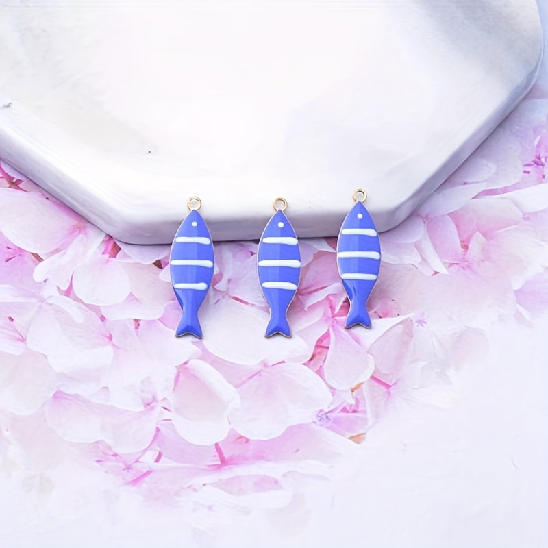 E-shop 6er-Set Kupfer Handgefertigte Doppelseitige Öl-Tropfende Farbgestreifte Fisch-Anhänger Armband Halskette Ohrringe Schmuckzubehör für Frauen DIY
