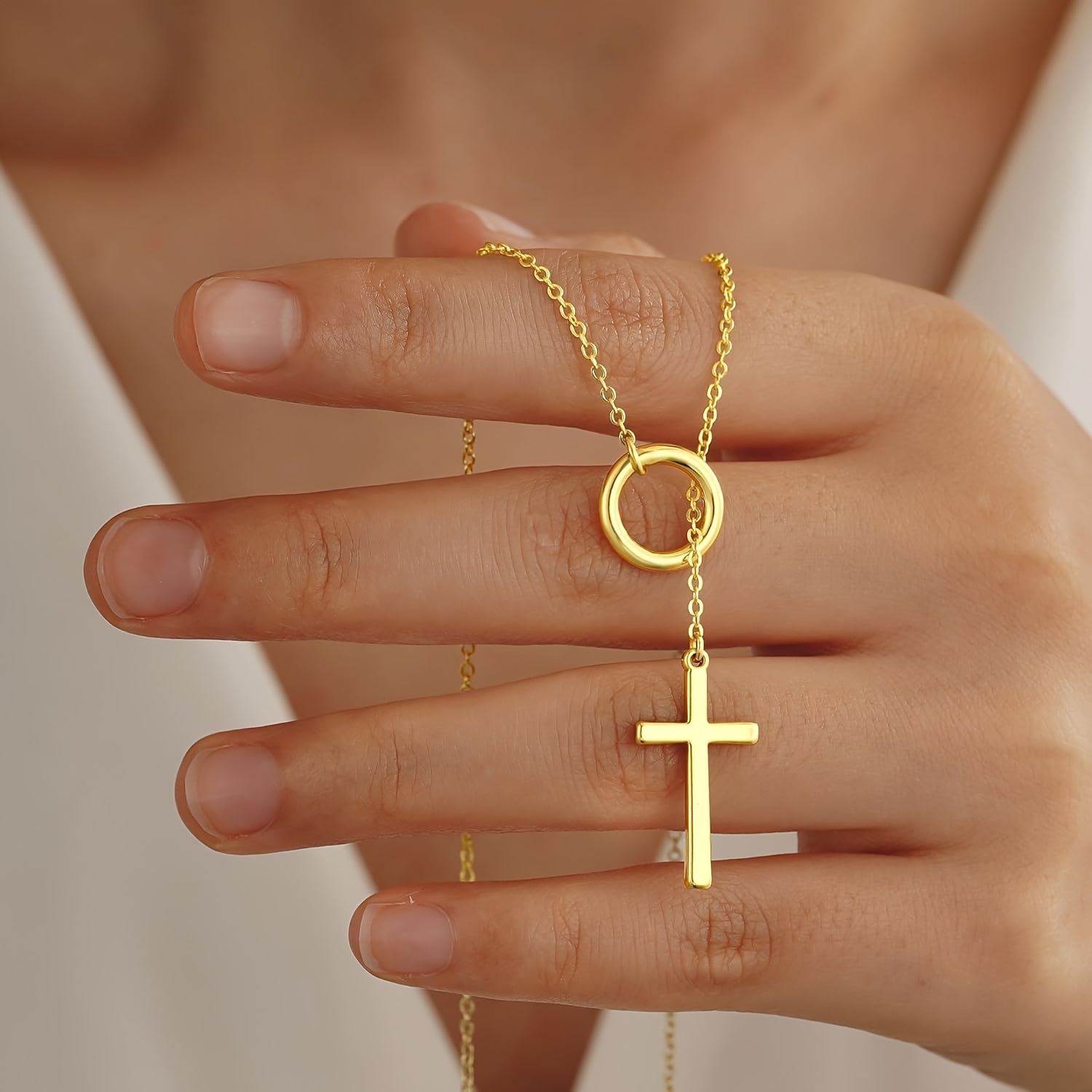 Women's Stackable Cross Double-Layer Necklace Set — Golden & Silvery Bead Chains