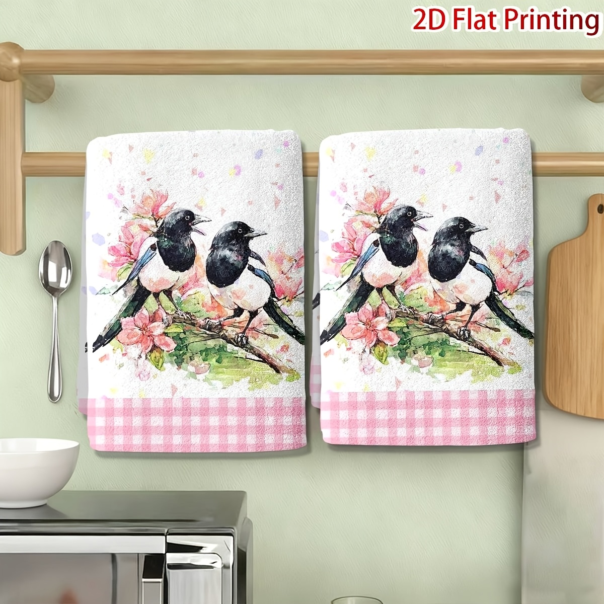 TEMU 2pcs Magpie Kitchen Towels, Dish Cloths, Drying Towels, Tea Towels, Neighbor Gift, Baking Scene, Bathroom Supplies, Modern Kitchenware,