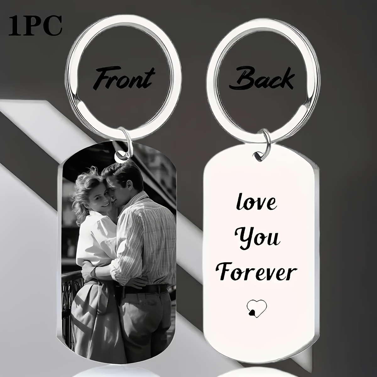 TEMU 1pc Custom Photo/text Engraved Keychain - Personalized Tag For Men, Boyfriend, Dad Diy Key Tag - Durable Metal Gift For Father's Day, Holidays,