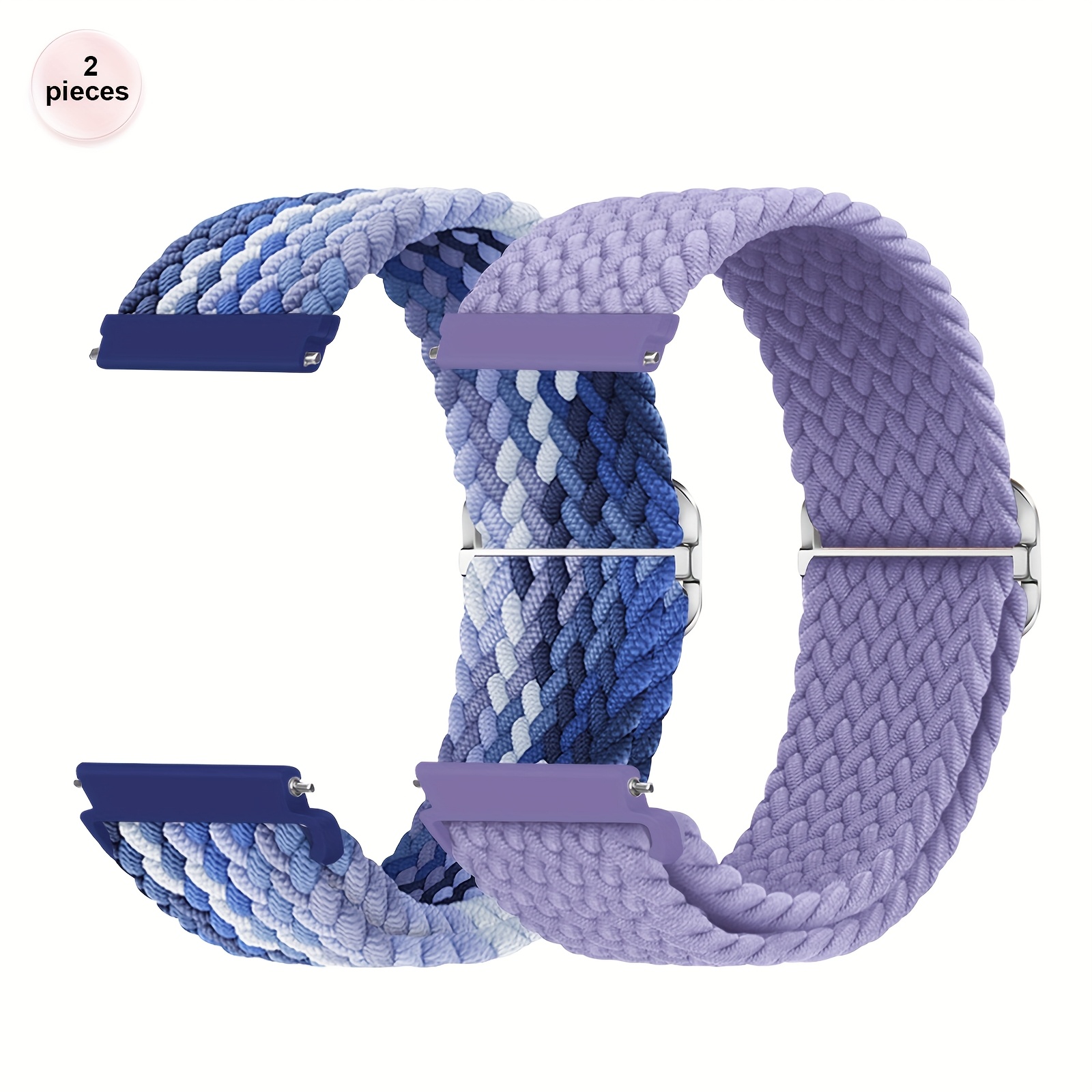 Image of 2 Pack Braided Nylon Bands Compatible With 20mm 22mm Watch 5 ,40mm 44mm/galaxy Watch 4 ,40mm 44mm, Galaxy Watch 5 Bands 45mm Stretchy Elastic Straps Fabric Wristband