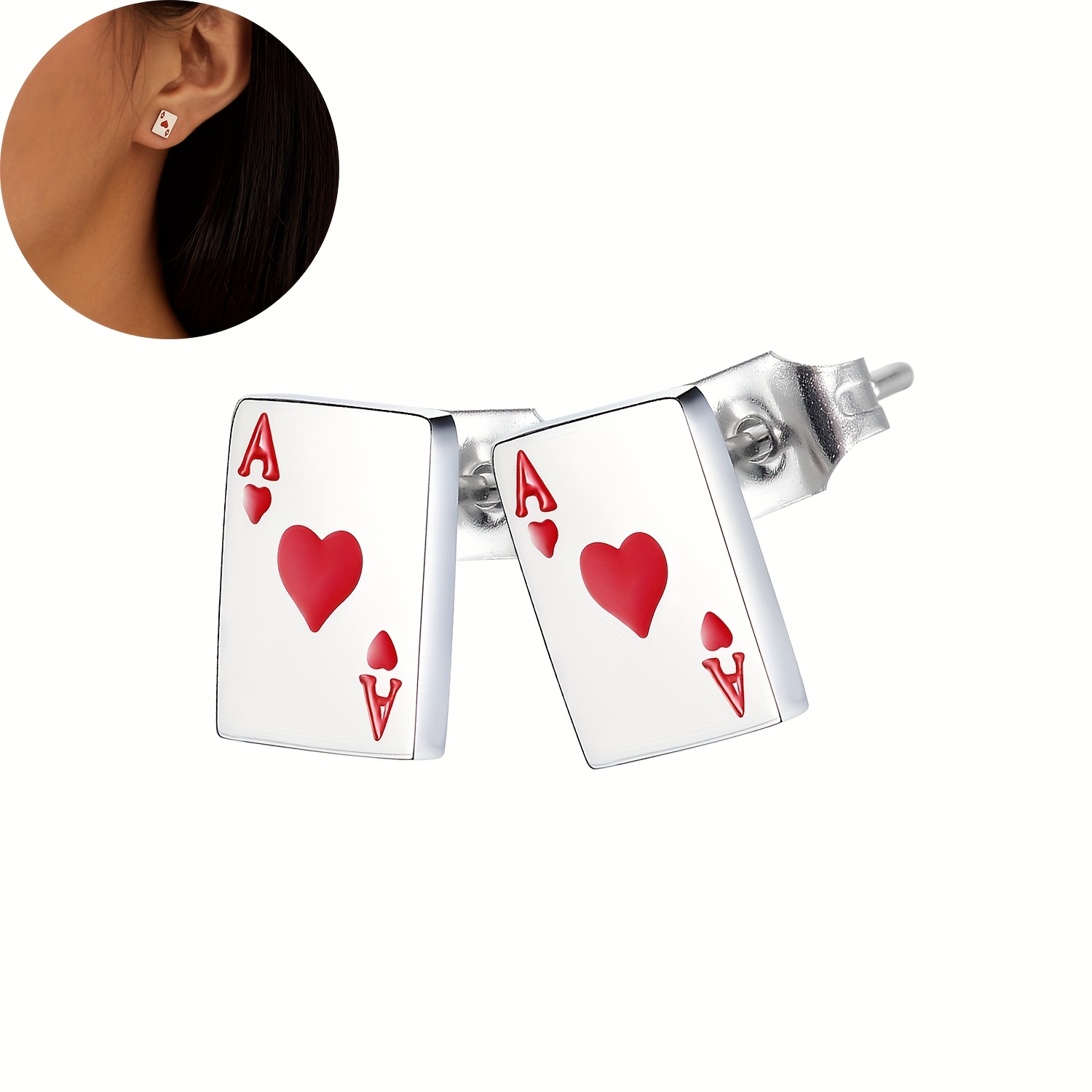 Image of 2pcs Women's Niche Playing Card Stainless Steel Stud Earrings, Versatile A Jewelry
