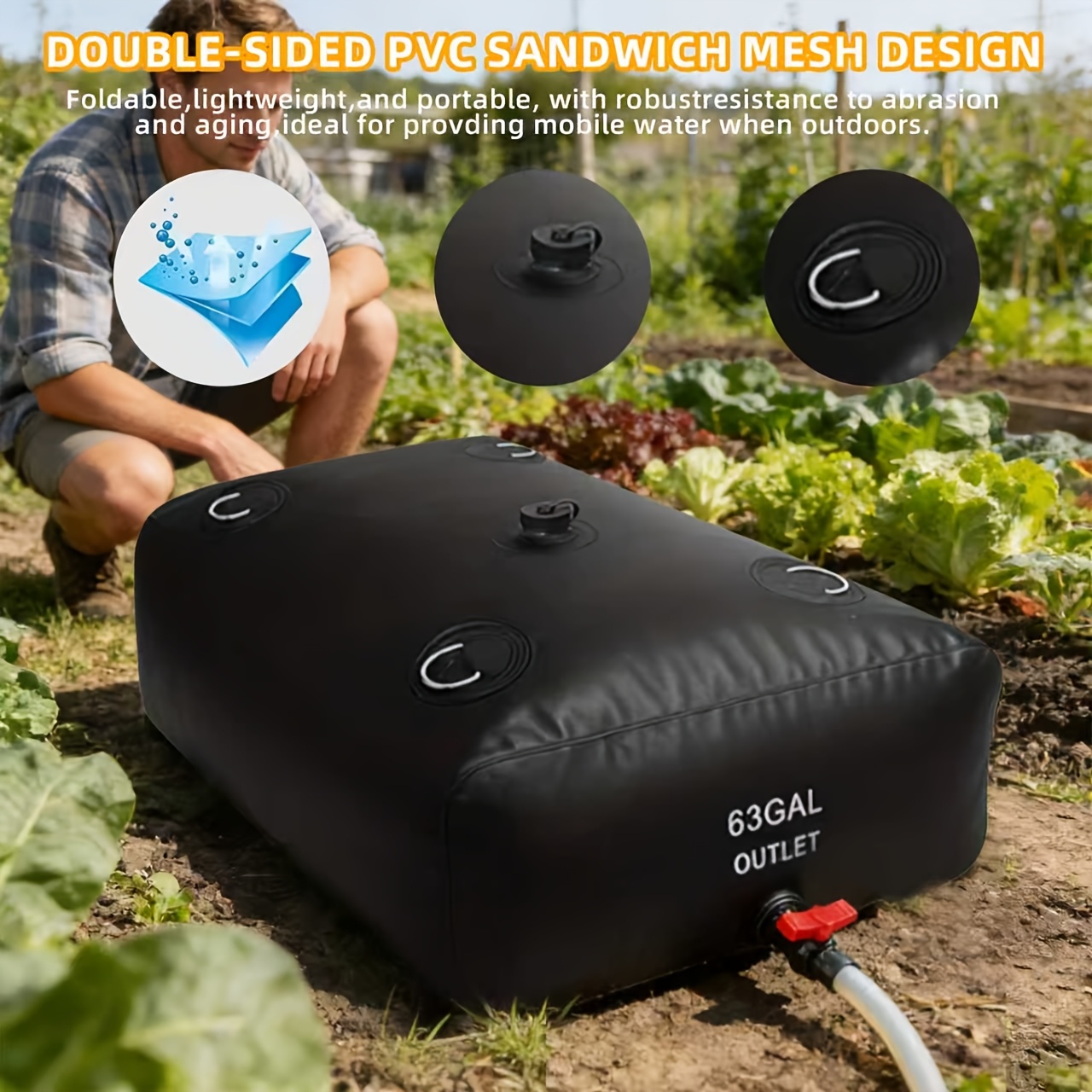 Water Storage Bladder W/Water Level Indicator, Large Capacity Foldable Water Storage Containers, Portable Emergency Water Tank Water Bag for RVs, Fire Prevention, Irrigation Water Bladder Tank, Fire Prevention, Drought Resistance