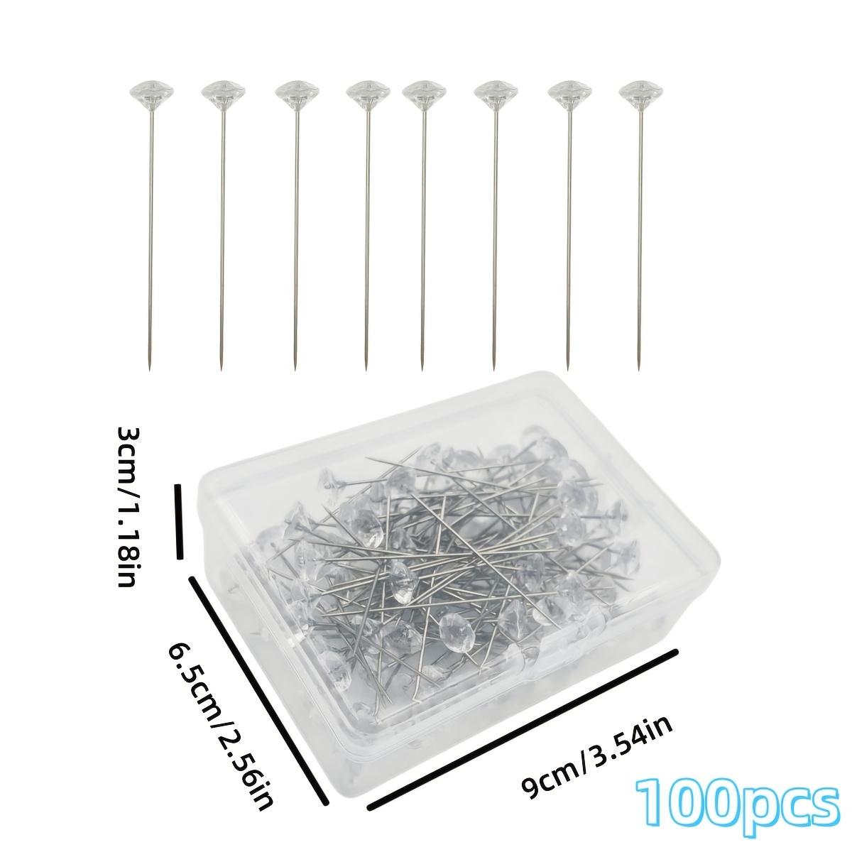 TEMU 100/200pcs Clear Head Pins, 2.17 Inch, Transparent With Plastic Storage Box - Ideal For Wedding Bouquets, Sewing, Diy Crafts