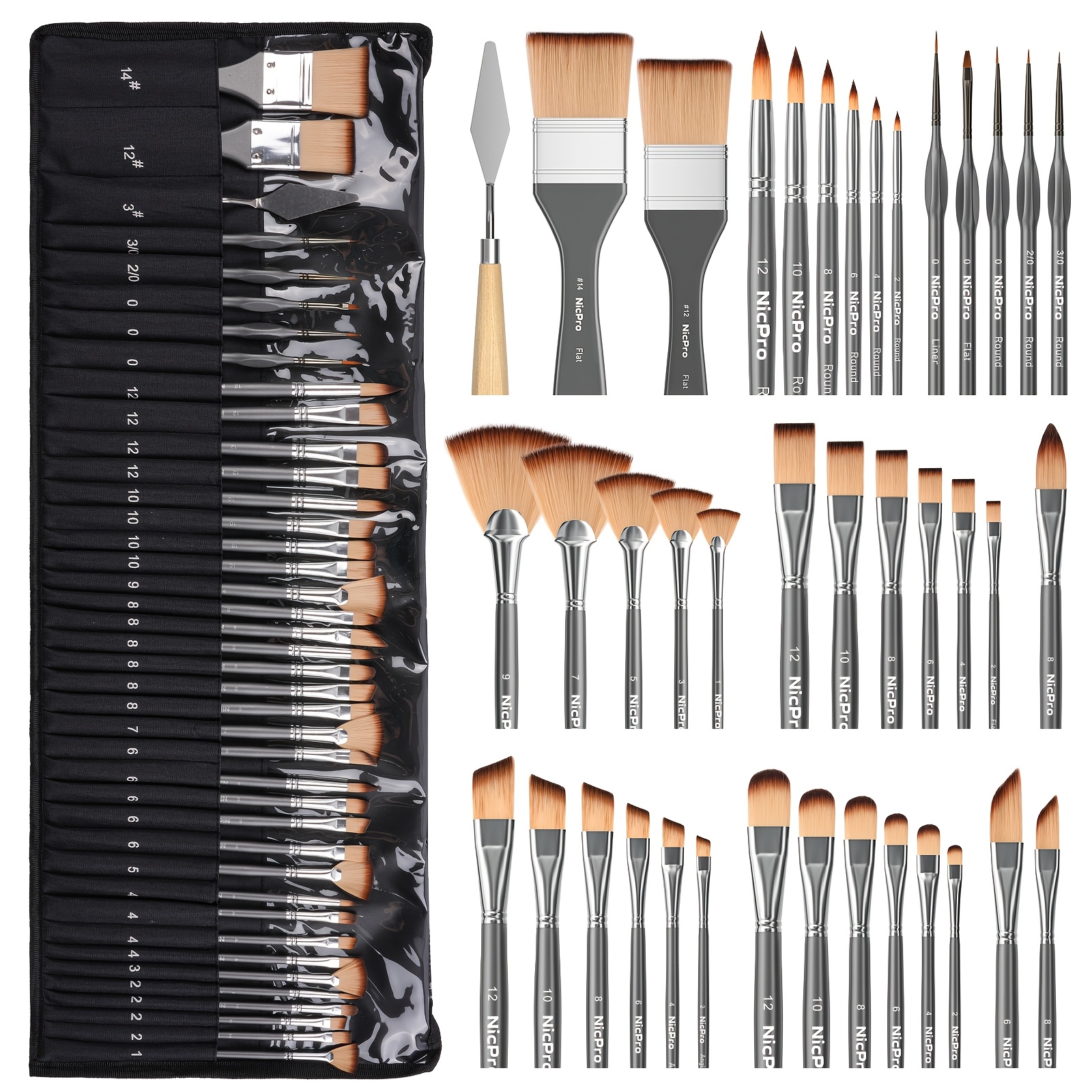 Image of 40pcs Paint Brush Set, Professional Acrylic Paintbrushes With Palette And Cloth Roll, Suitable For Acrylic Painting, Oil, Watercolor, Gouache, For Art Supplies For Artists And Beginners