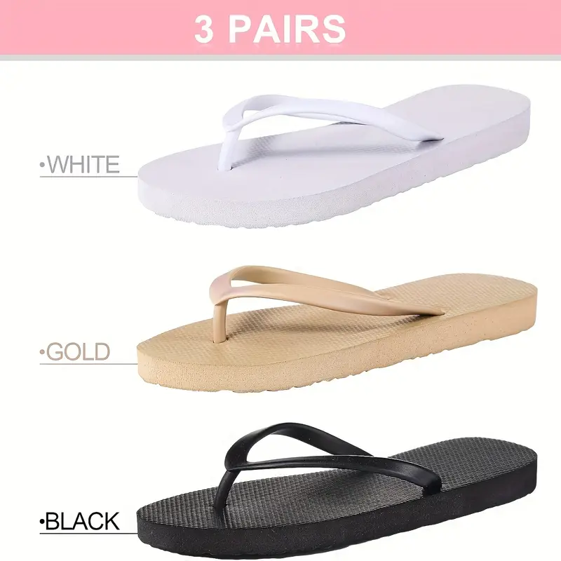 3 pairs of 2025 new womens fashionable fit flip flops comfortable yoga mat beach slippers couple style slippers solid color casual outdoor home shower non slip slippers 3pcs Product details 2