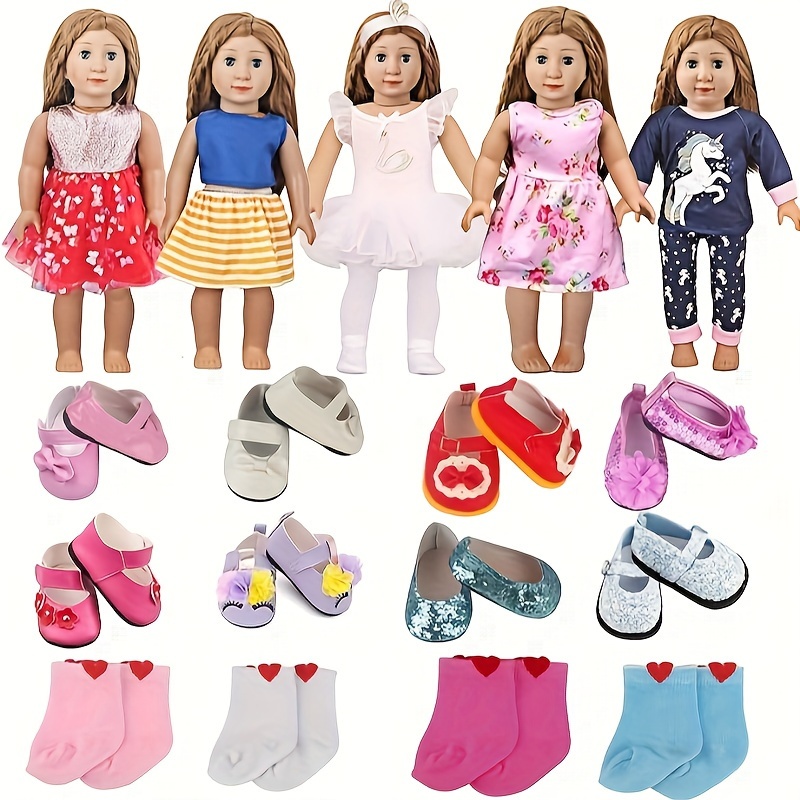 

Msyo Doll Clothes And Accessories For 18 Inch Dolls, Including 5 Doll Clothes Set, 2 Doll Shoes (randomly From 8) And 2 Doll Socks (randomly From 4), For American Doll Girls, Total Of 19 Pcs