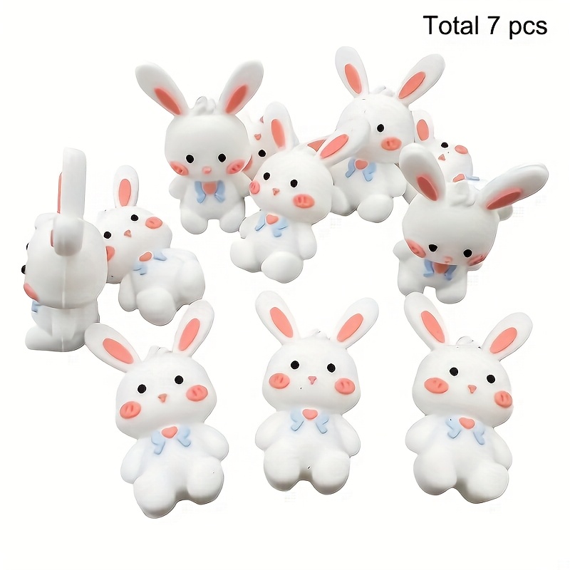 TEMU 7pcs 3d Small Rabbit Silicone Beads. Silicone Beaded Strings. Jewelry Making Pendants, Additions, . Suitable For Craft Enthusiasts, High-quality