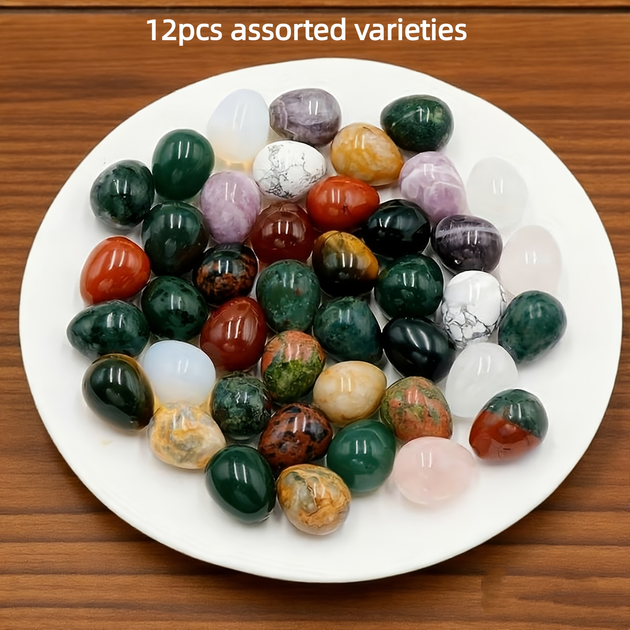 TEMU Juego de 12 piezas de huevos de piedra natural pulida de surtidas, decoraciones de Pascua