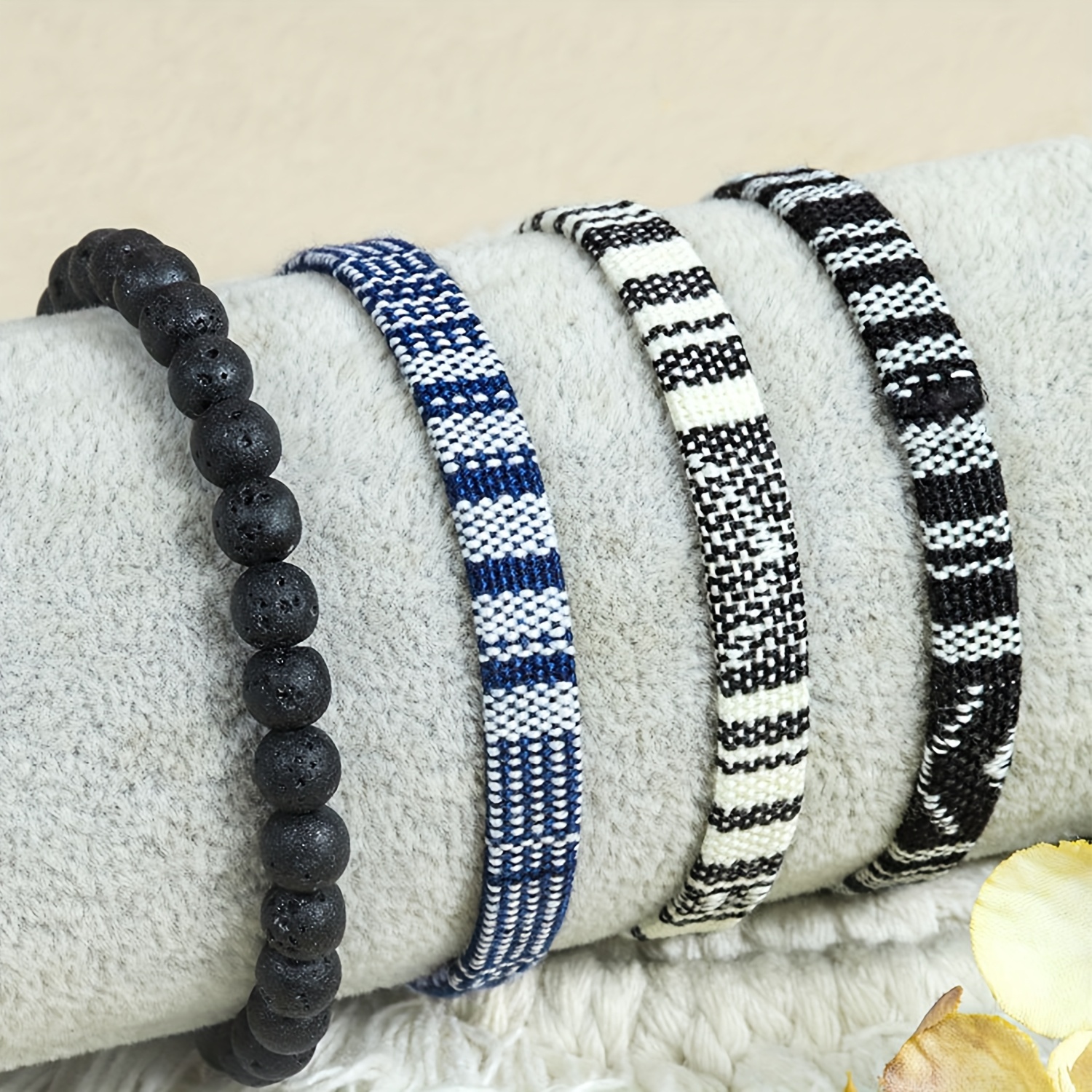 Image of 4pcs Black & White Surfer Bangle Bangle Bracelet Set For , Men's Powerful Handmade Boho Summer Festival Jewelry Waterproof Beaded Bracelets, Beach Bangle Bangle Bracelet Gift