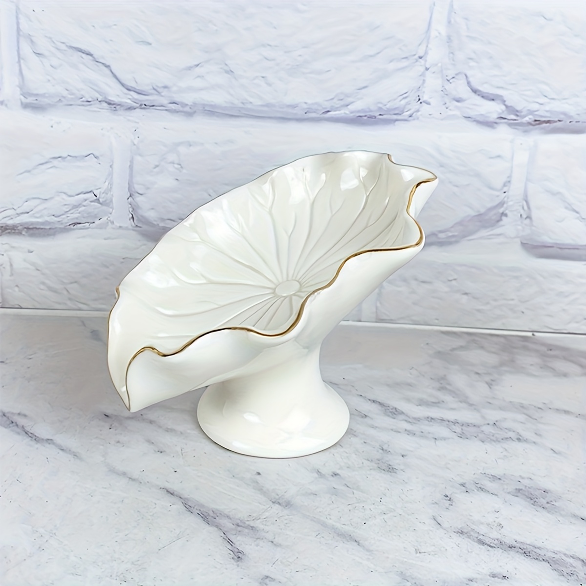 Image of 1pc Bathroom For Lotus Soap Rack, Countertop Ceramic Soap Rack, Automatic Drain Soap Rack Christmas, Christmas Gifts
