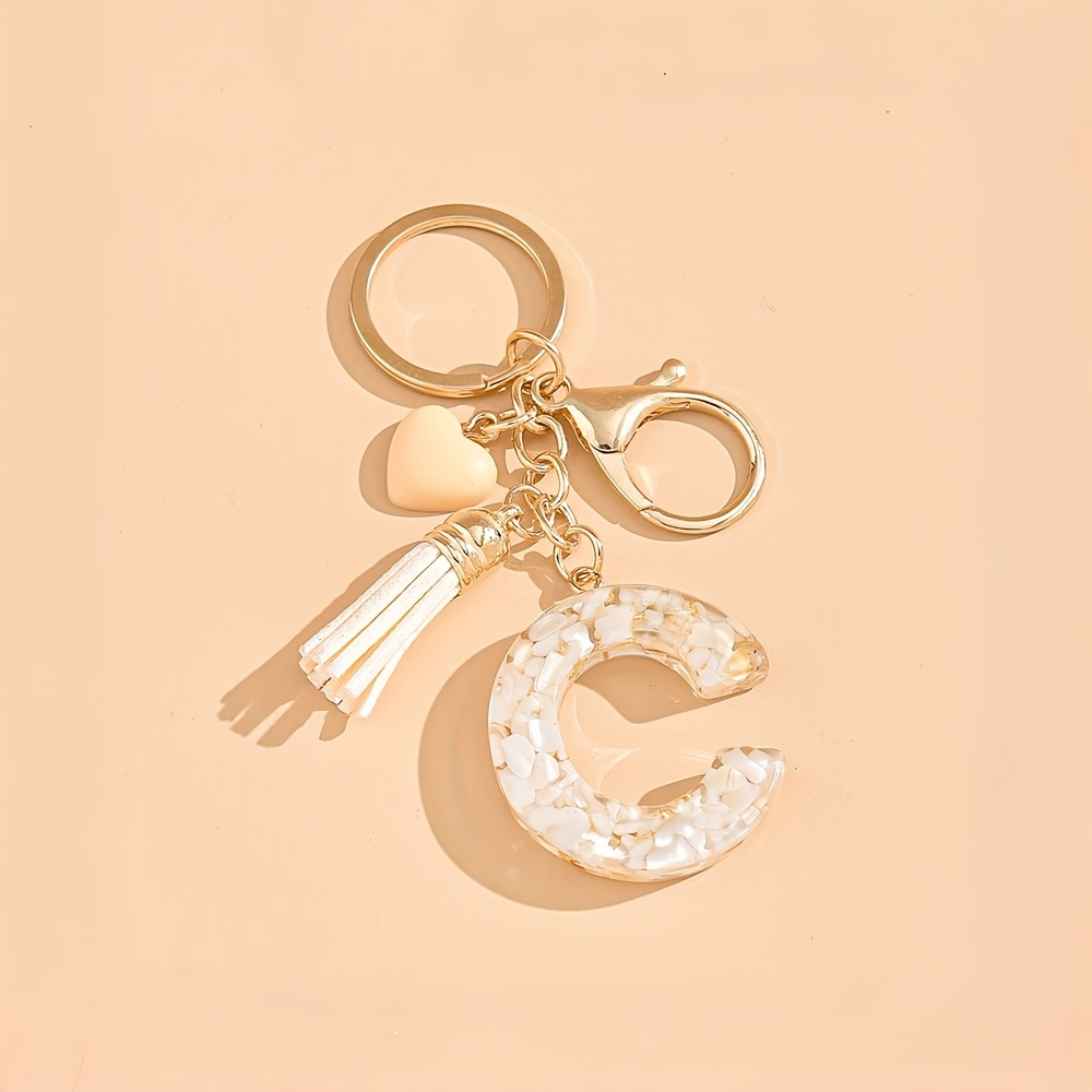 TEMU Porte-clés Lettre Colle à Pompon Cœur , 1 pièce - Charme de Sac à Dos Décontracté pour l'Extérieur, Accessoires Suspendus DIY pour Sac à Dos