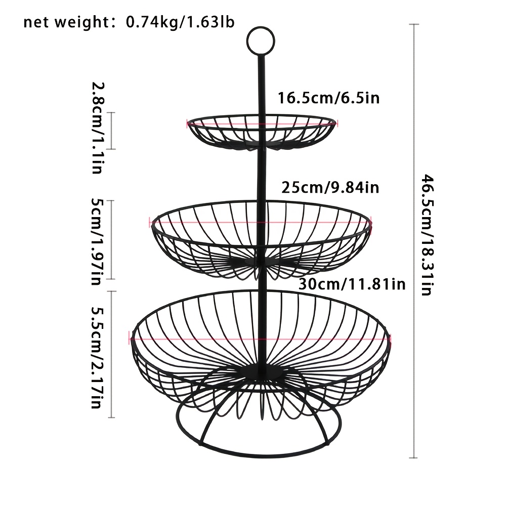 1pc Round Wire 3-tier Fruit Basket Removable Vegetable And Kitchen Fruit Plate Storage Rack Vegetable And Fruit Storage Rack Countertop Vegetable Display Centerpiece