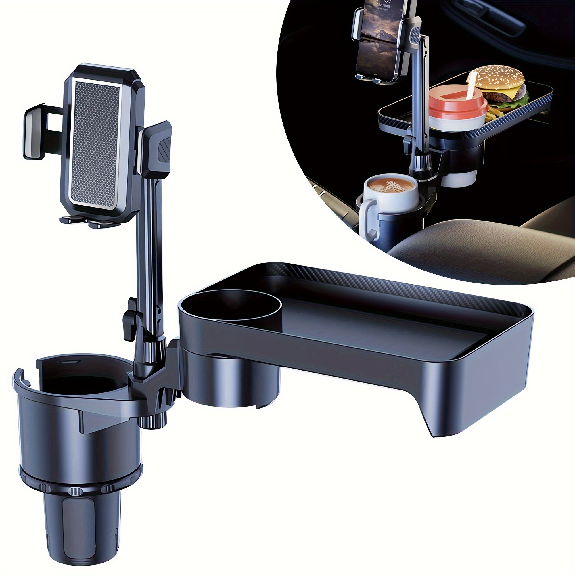 

4 In 1 Adjustable Detachable Car Tray With & Phone Slot, Cup Holder Phone Holder For Car, Car Cup Holder Expander With 360° Tray For Essential Compatible With Most Car Cup Holders