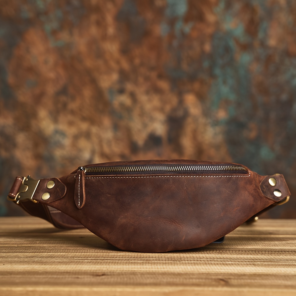 1pc Men's Genuine Leather Belt Bag - Adjustable Cowhide Belt Waist Bag, For Daily , Travel & Casual Outfits - Slim Crossbody Pack Suitable For Men