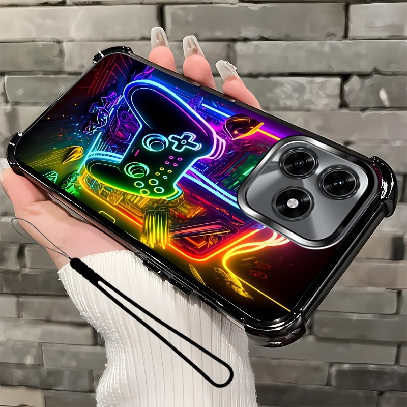 TEMU Phone Case: 2pcs Set: Includes 1 Phone Case + 1 Strap,cool Lights 2d Flat, Phone Case,suitable X5c,unisex Lanyard Phone Case,high Quality