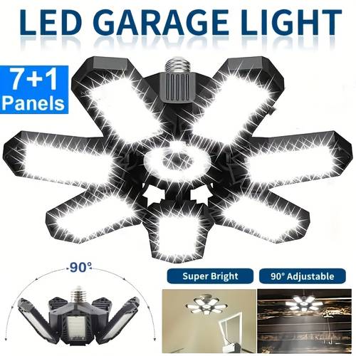 6500 garage light 7 panel deformable ceiling lamp 90 adjustable foldable shop light e27 base lighting for workshop basement warehouse gym daylight white
