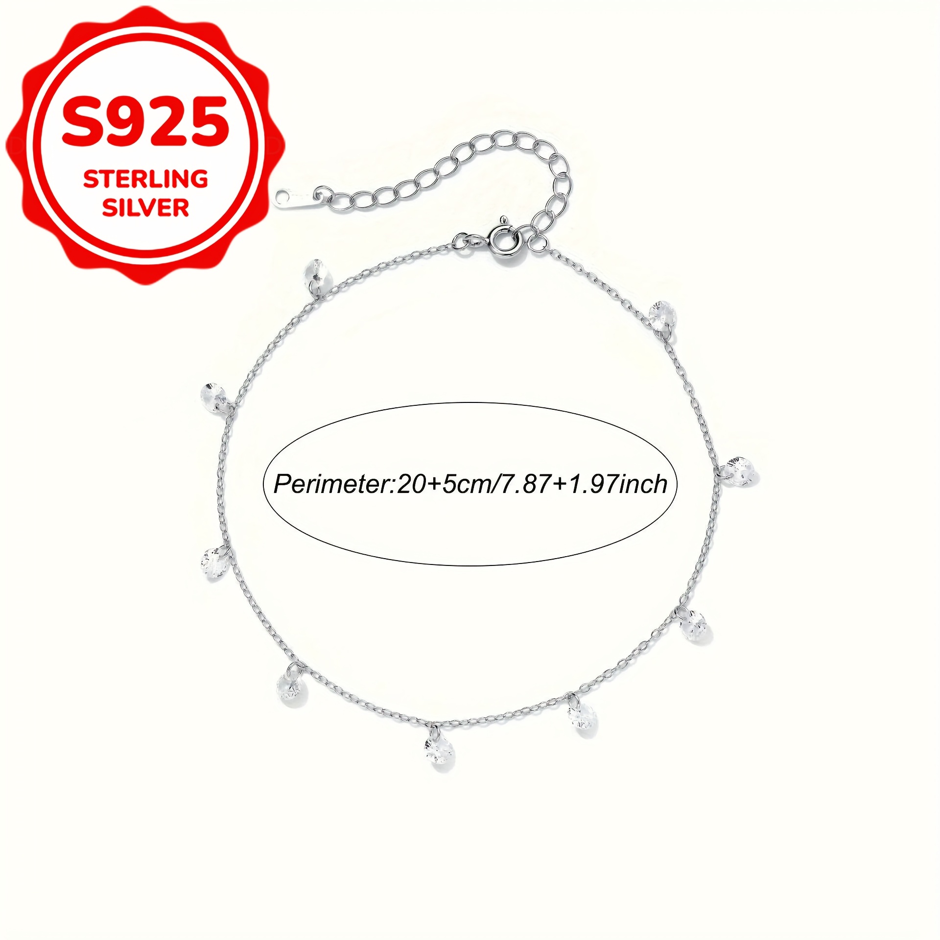 Women's S925 Sterling Silver Elegant Anklet with Pendant, Gift