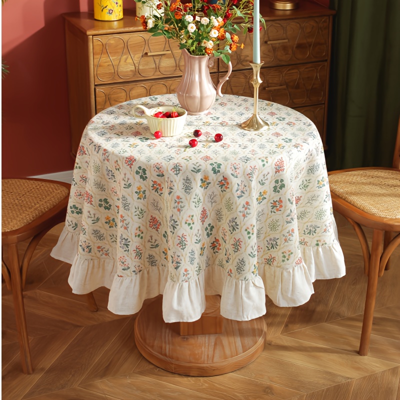 1pc Vintage Floral Lace Tablecloth with   Edges -  , Green, Blue, Yellow, Orange,   - Machine-Washable for Weddings, Birthdays, Showers, Easter, Spring Parties - Elegant Dining Table Decor with Scalloped Hem and Delicate Floral Patterns in Soft Pastel Colors, Ideal for Valentine s Day, Bridal Showers, and Everyday Use, Round Lace Tablecloth, Wedding Decorations for Reception, Tablecloth Wedding