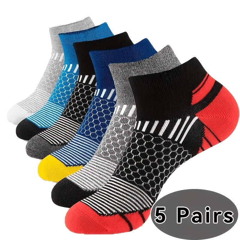 TEMU Random 5 Pairs Of Anti-odor Breathable Honeycomb Men's Low-cut Ankle Socks, Sweat-absorbing Design, Wear, Sweat-resistant