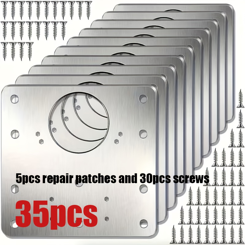 TEMU 35pcs Repair Board With Screw Set 5 Repair Pieces And 30 Screws Cabinet Hinge Repair Board With Screw Fixing Repair Piece Suitable For Cabinet
