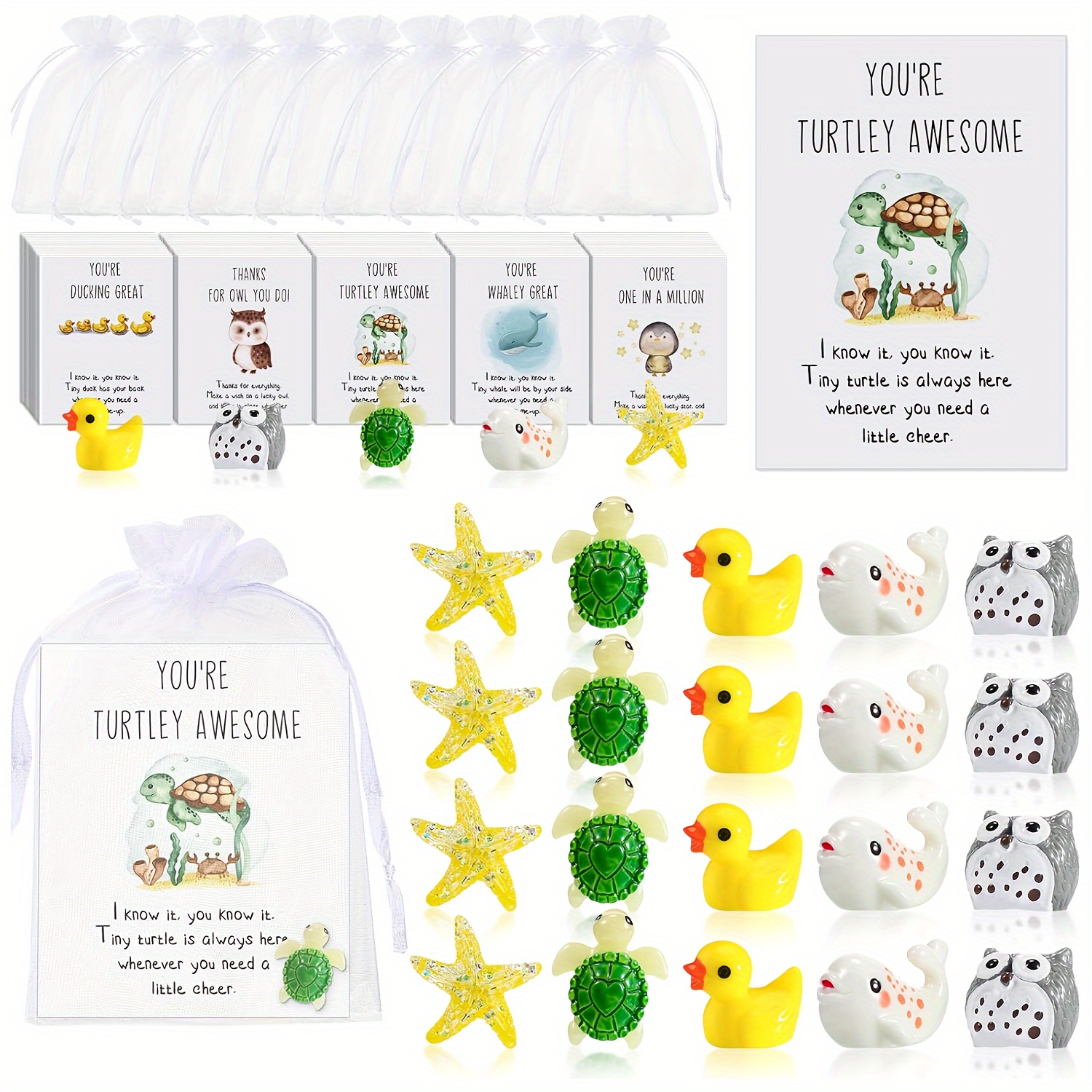 

50-pack Inspirational Animal Themed Appreciation Gifts, Assorted Resin Figurines With Note Cards, Pocket-sized Favors For Coworkers, Birthday, , Good Luck - Ducks, Stars, ,