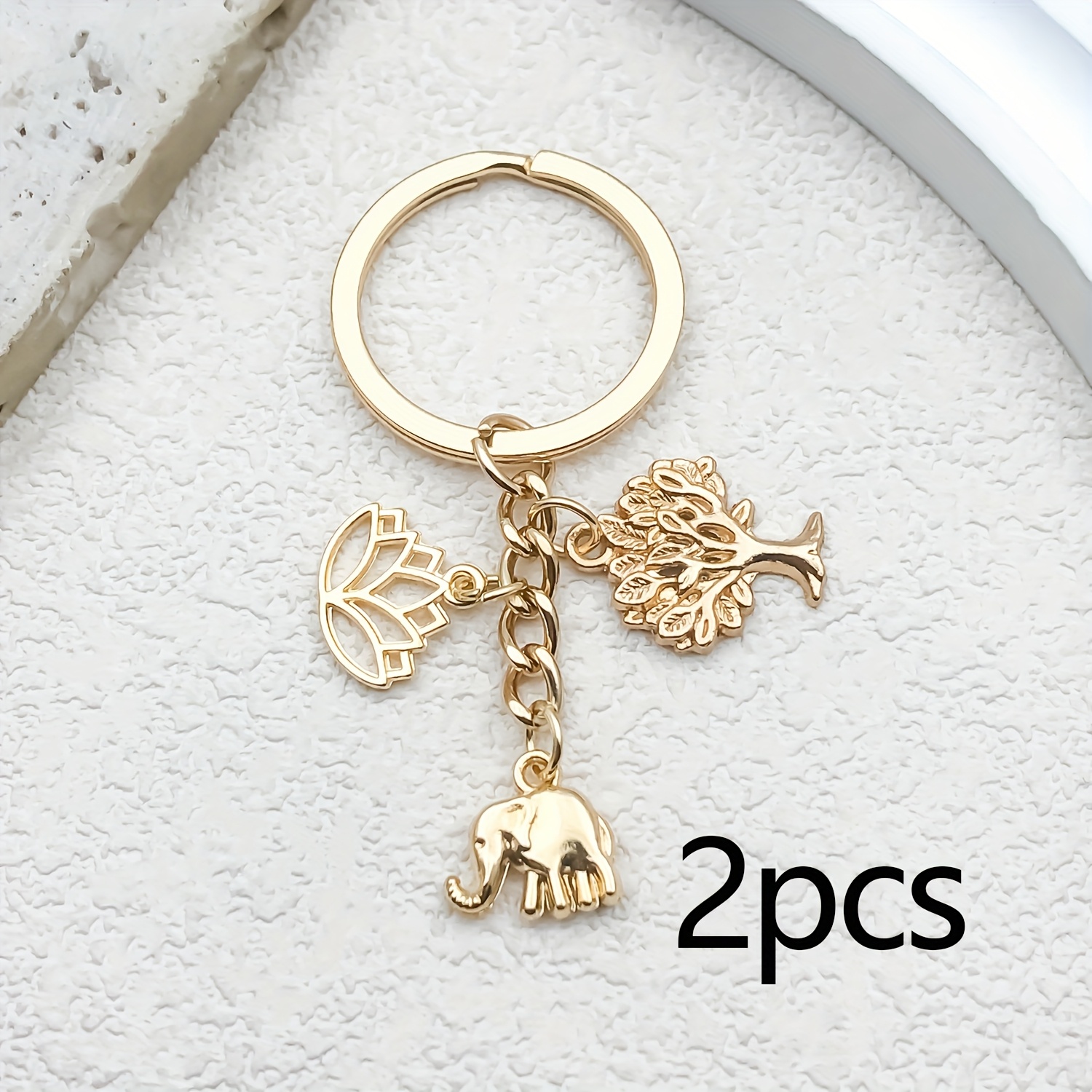 TEMU 2pcs Goldenen Tree Of Life Elephant Keychain Bag Key Decoration Additions Pendant Perfect Gift For