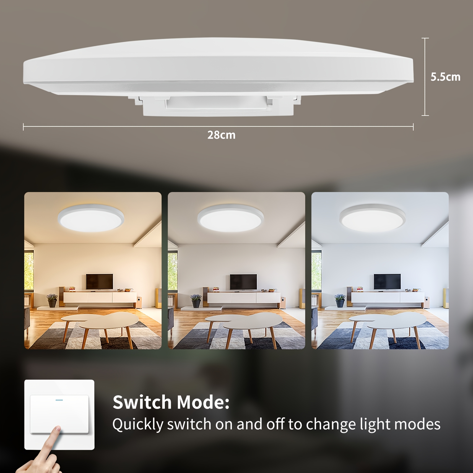 TEMU 1pc Modern Round Ceiling Light With Remote Control & Dimmer, 3-tier Color Temperature Adjustable (3000k/4500k/6500k), Plug-and-play Suitable For