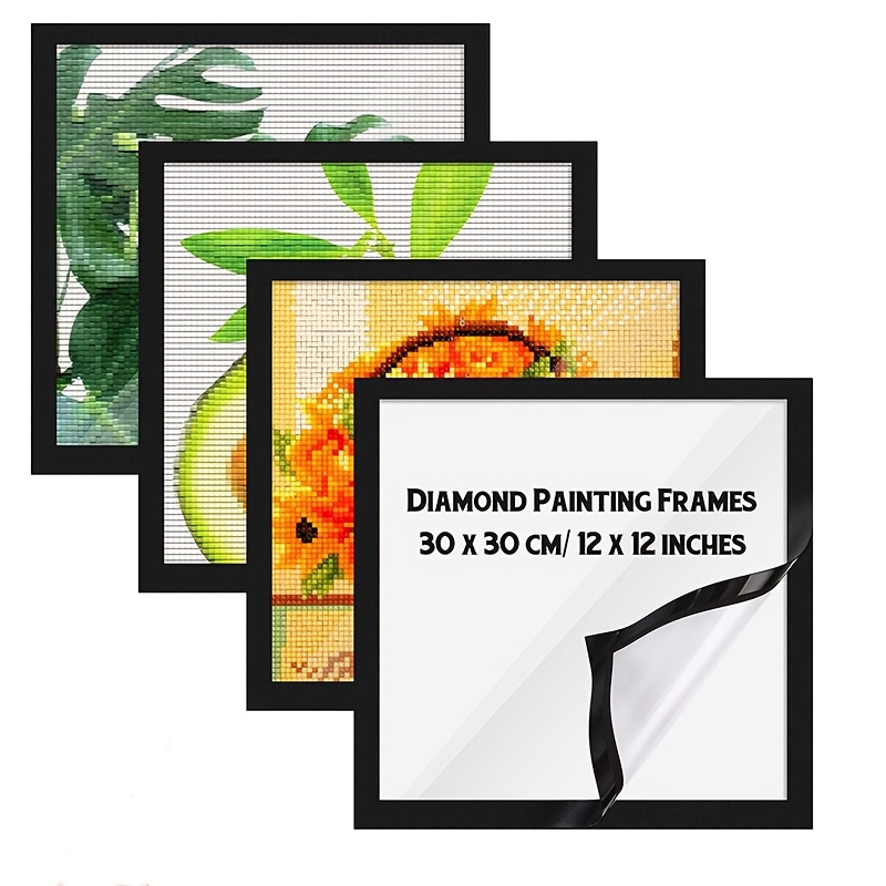 

4pcs Modern Black Magnetic Diamond Painting Frames, 12x12 Inches - Square Wall Art Display For Diamond Artworks With 25x25cm Internal Size, Ideal For Decor, Diamond Art Painting