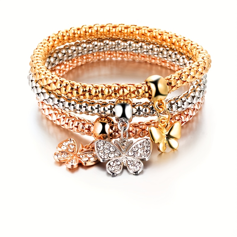 Rhinestone Butterfly Bracelet Set, 3 Chains