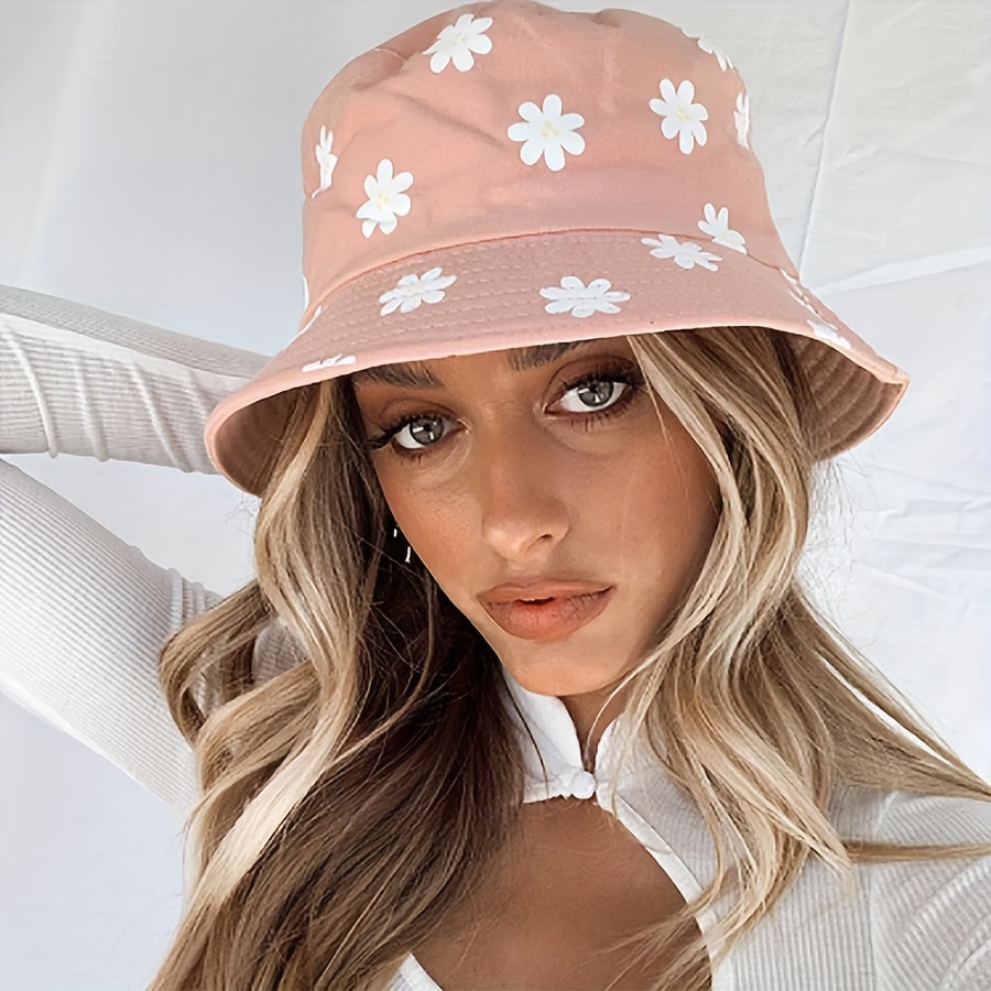 

Floral Print Reversible Bucket Hats, Trendy Artistic Daisy Pattern Summer Basin Hats, Outdoor Uv Protection Fisherman Cap For Women, Assorted Colors